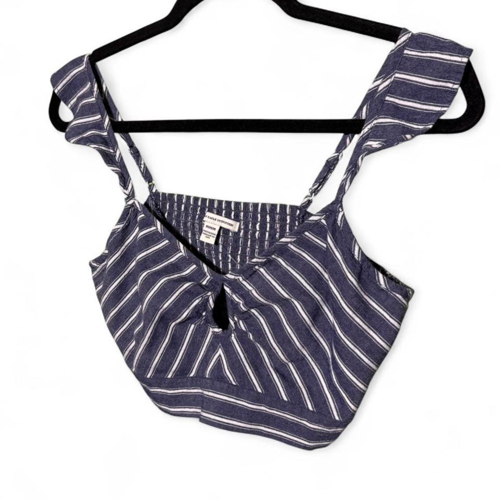 American Eagle size M navy blue striped crop top